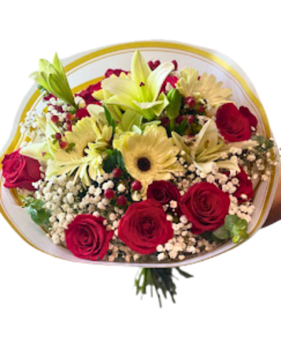 AMARTE TANTO, bouquet con flores rojas y blancas
