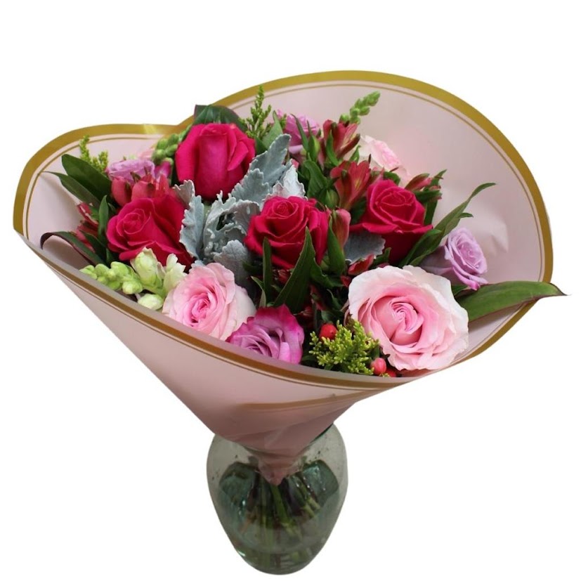 DULZURA, bouquet con flores en tonos rosados