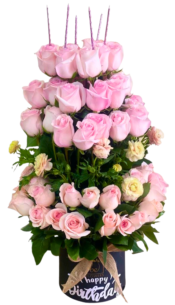 HAPPY BIRTHDAY PINK, arreglo floral con rosas